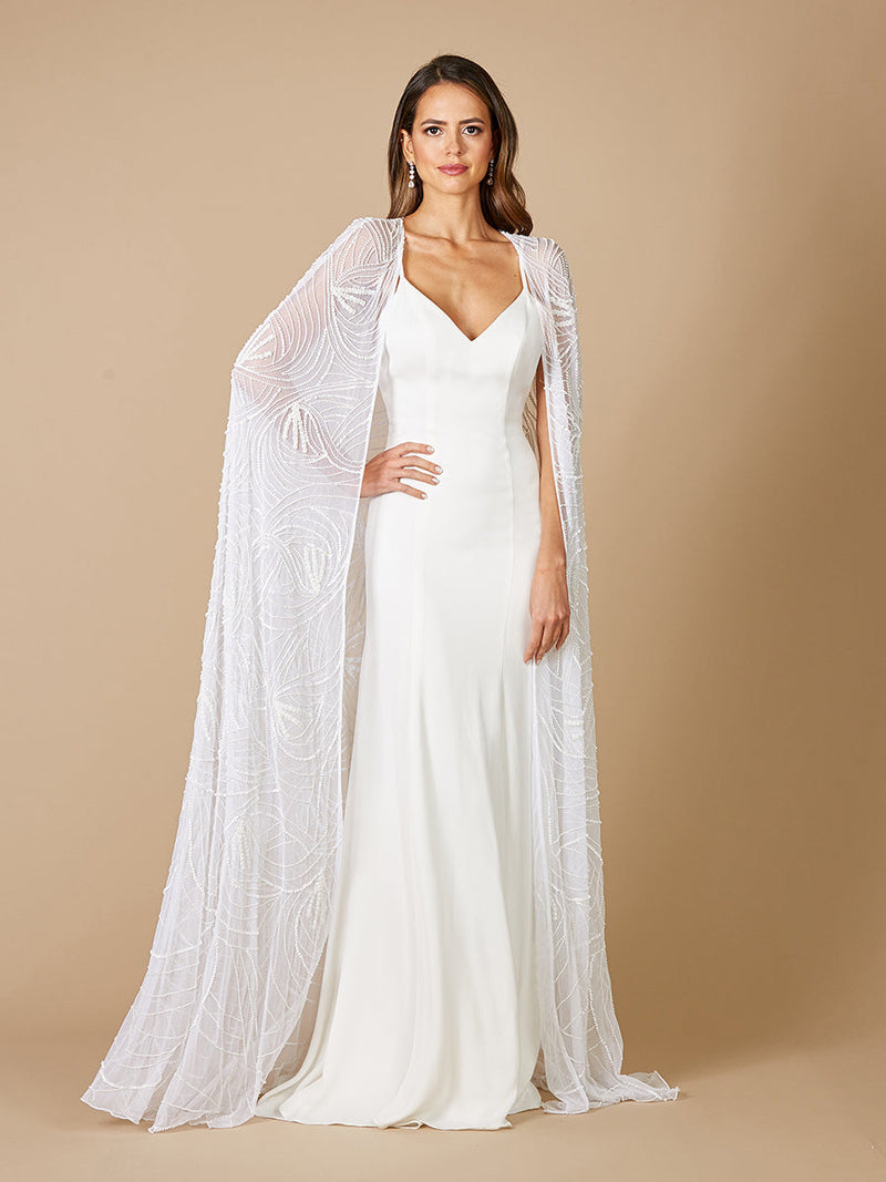 Lara Gracie Full Length Beaded Tulle Cape