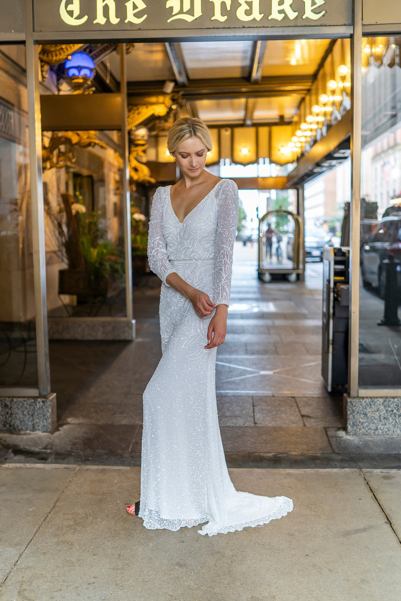 Lara Grant Long Sleeve Beaded Wedding Dress
