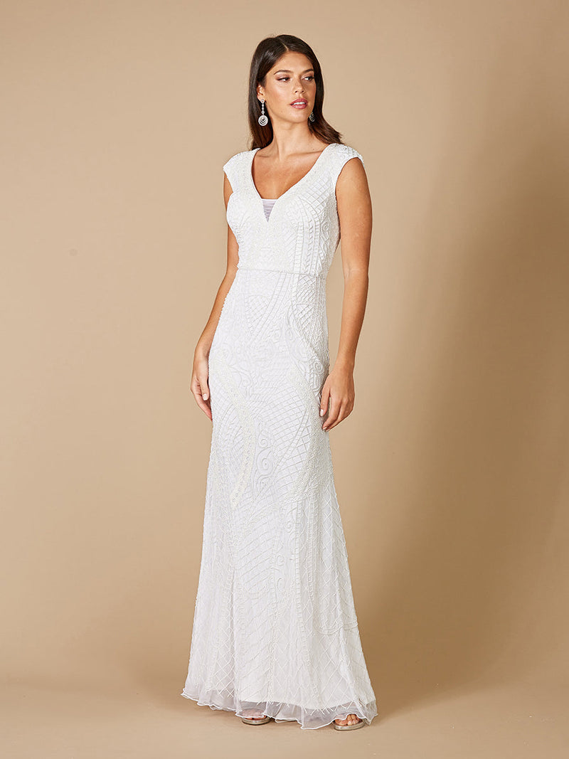 Lara Gwen Beaded Short Sleeve Wedding Dress