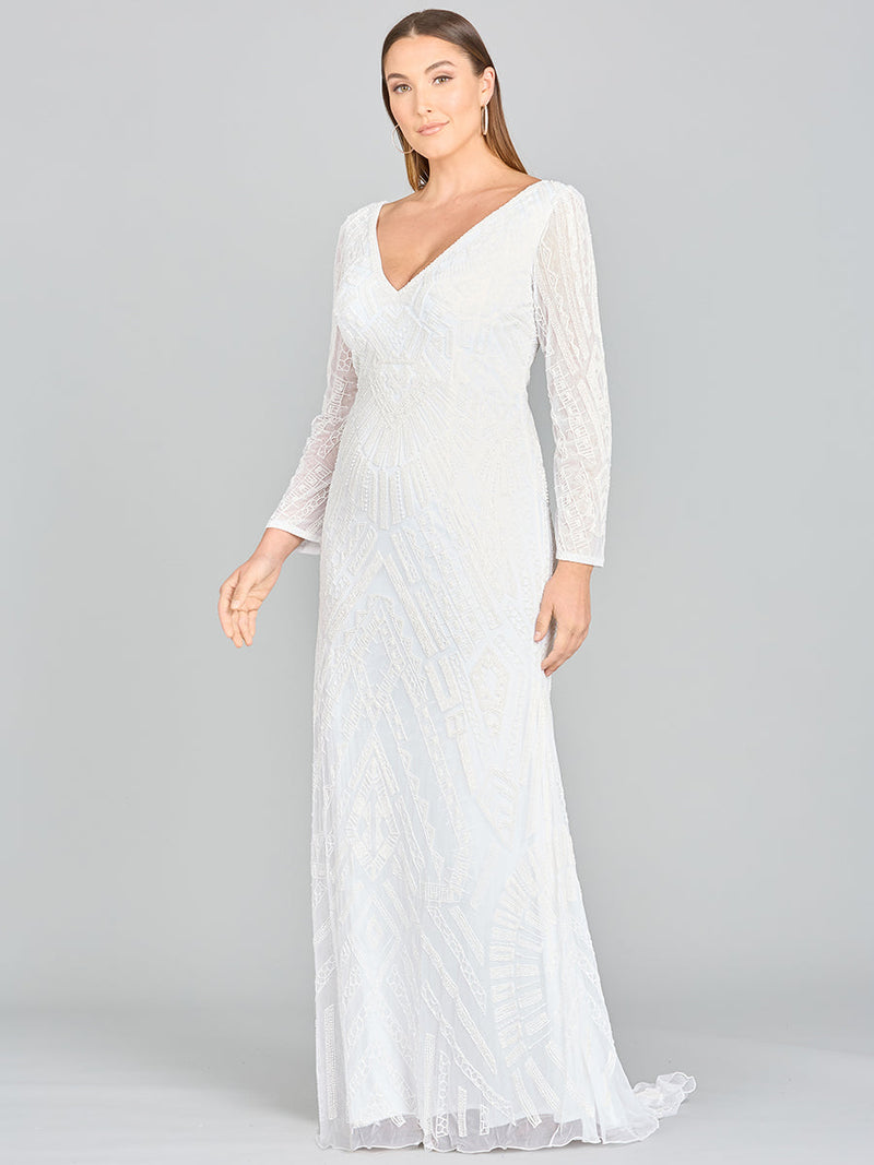 Lara Gretchen V-Neck Long Sleeve Wedding Dress