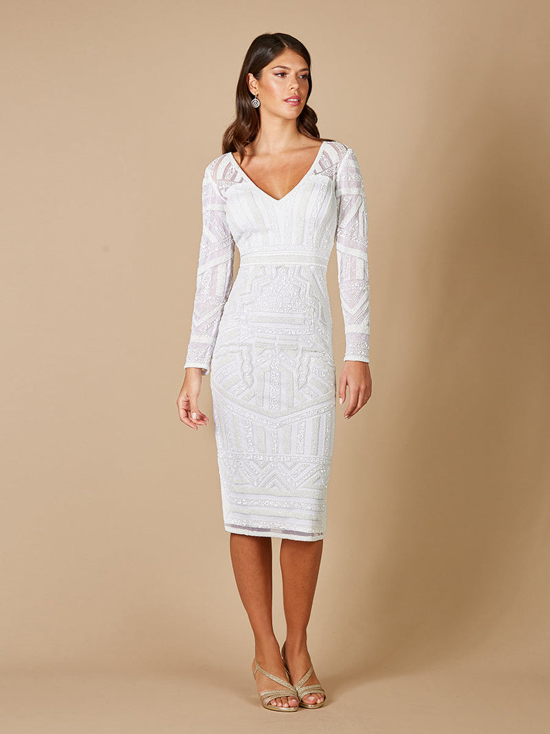 Lara Gloria Long Sleeve Beaded Midi Dress