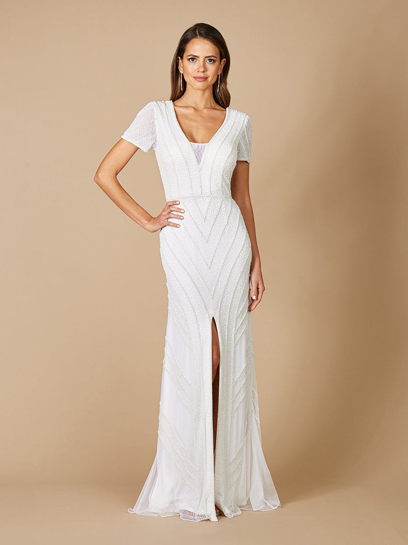 Lara Gabriella Beaded Plunge Wedding Dress
