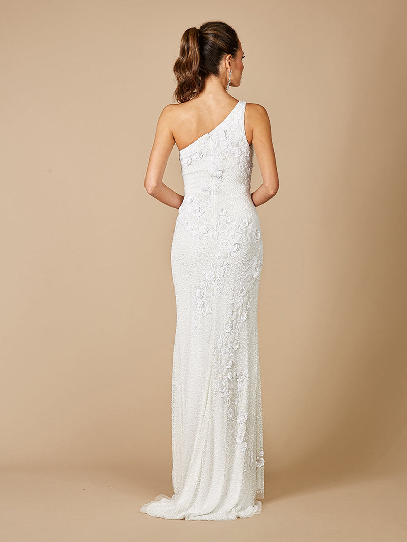 Lara Fleur One Shoulder Floral Beaded Wedding Gown