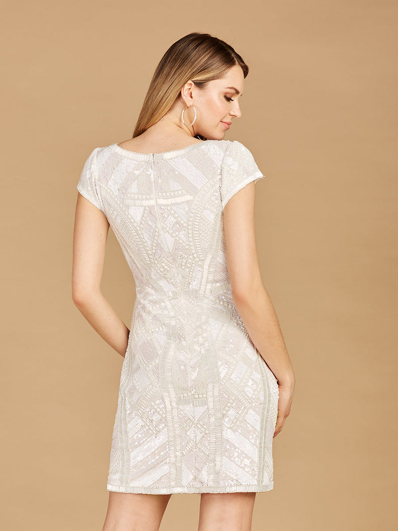 V-Neck Beaded Bridal Mini with Cap Sleeves