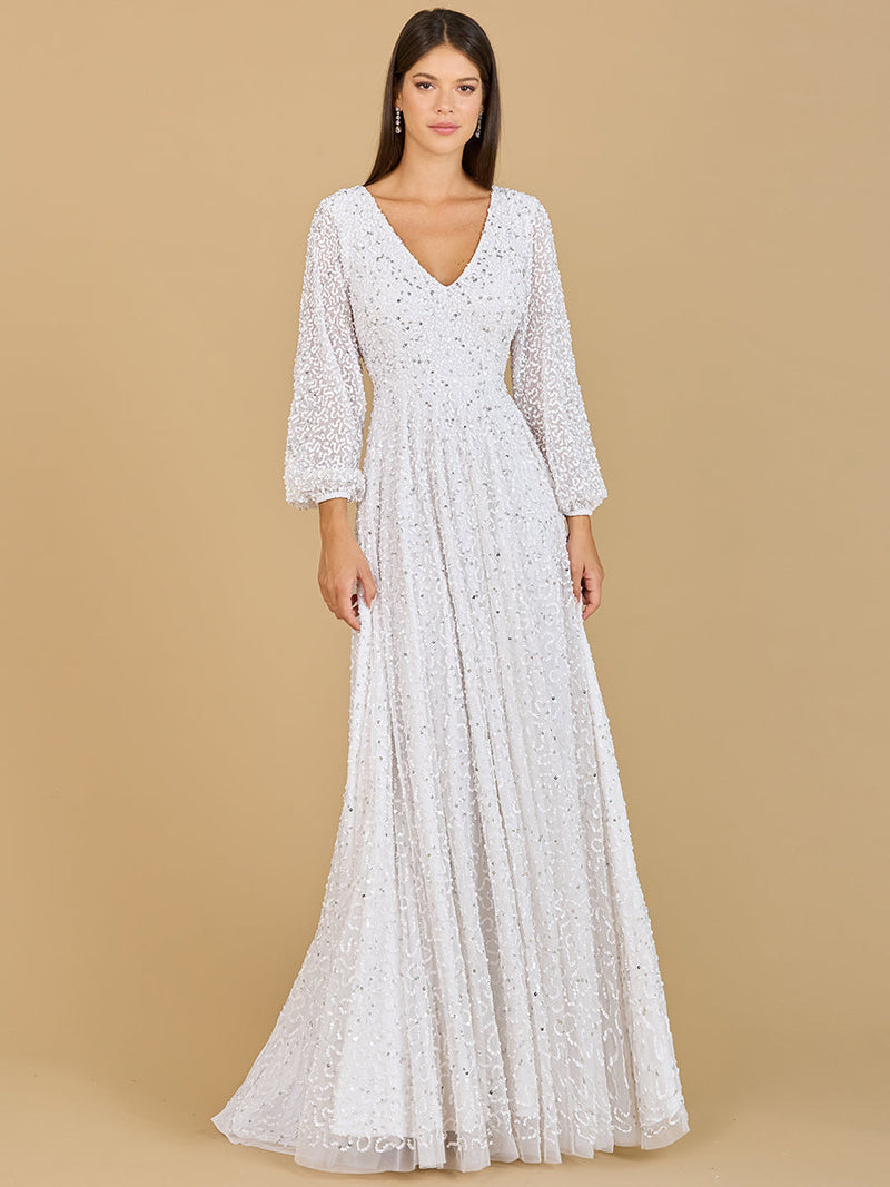 Long Sleeve, Beaded A-Line Bridal Dress