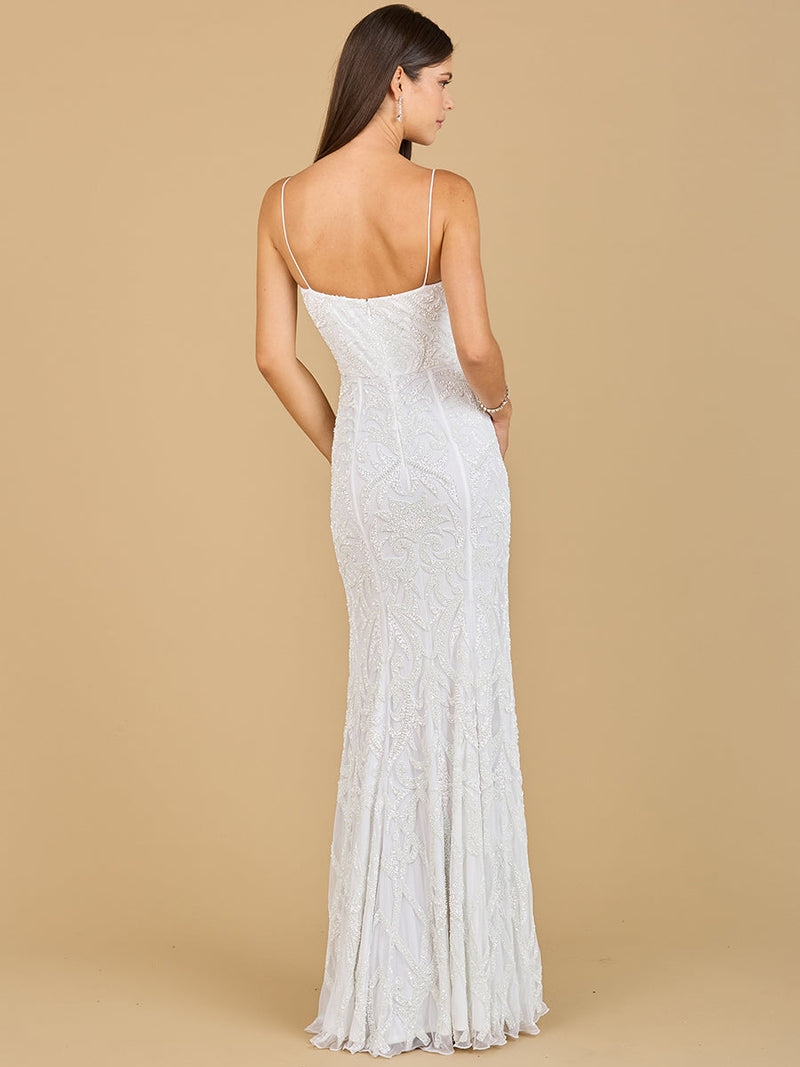 Beaded Spaghetti Strap Mermaid Gown