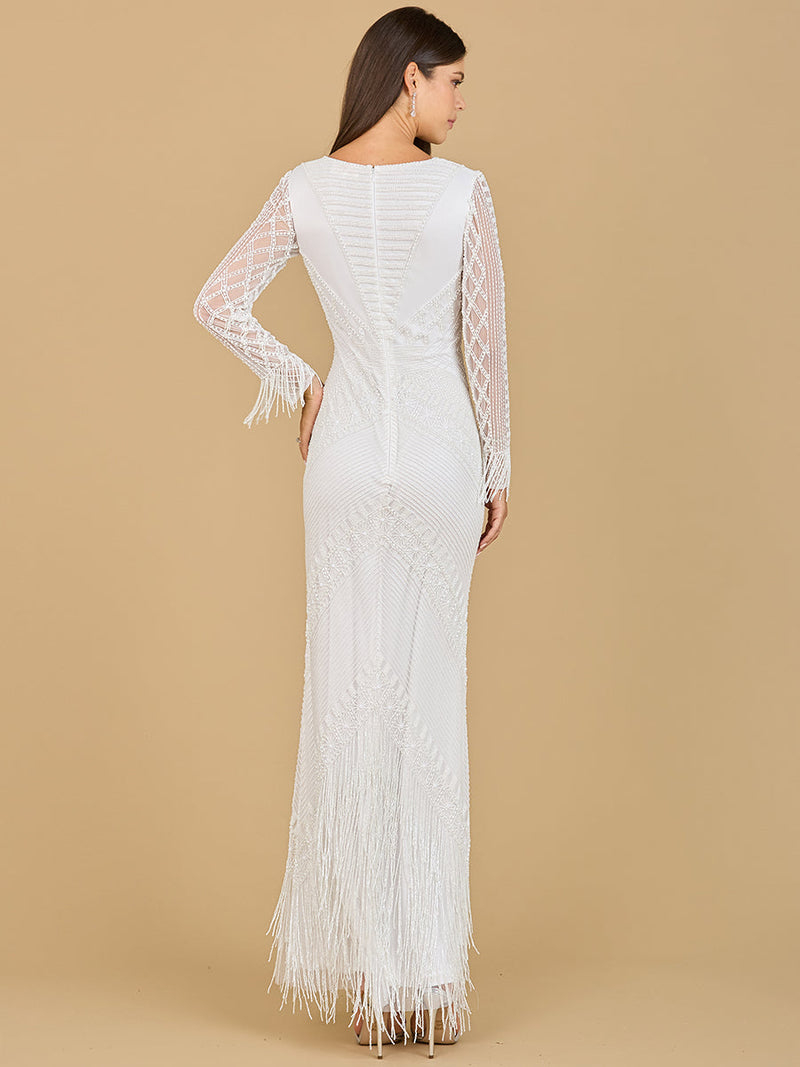 Long Sleeve Fringe Bridal Gown