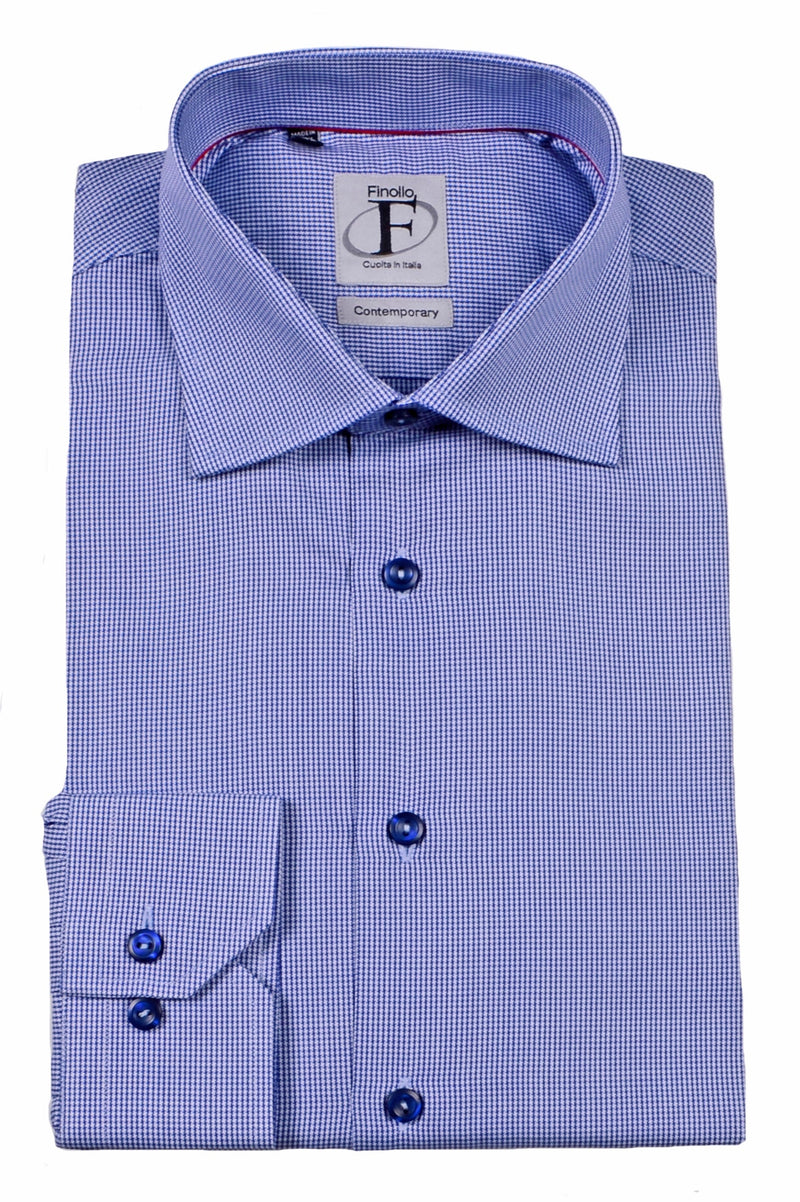 Made in Italy Dress Shirts// Blue Micro Check - contemporary fit