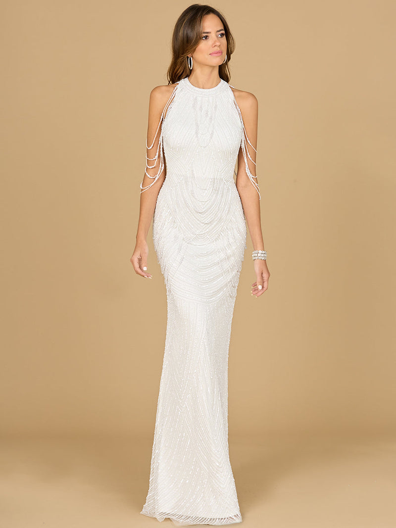 Halter Neck Gown with Fringe