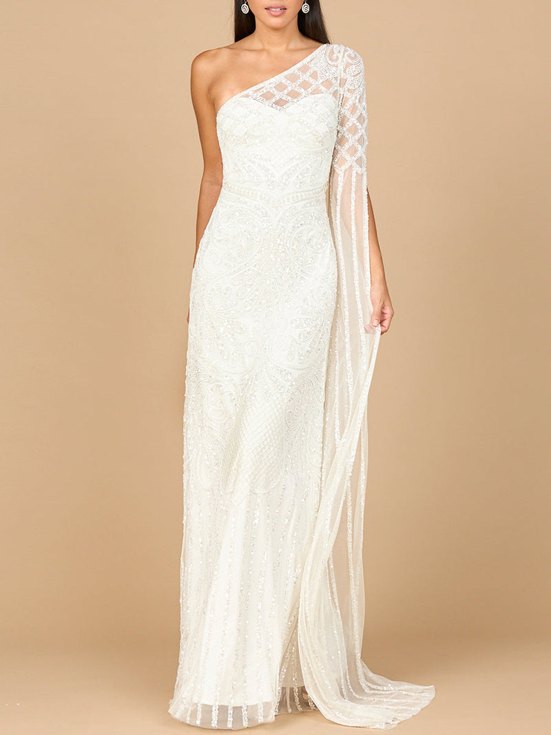 One Sleeve Beaded Bridal Gown