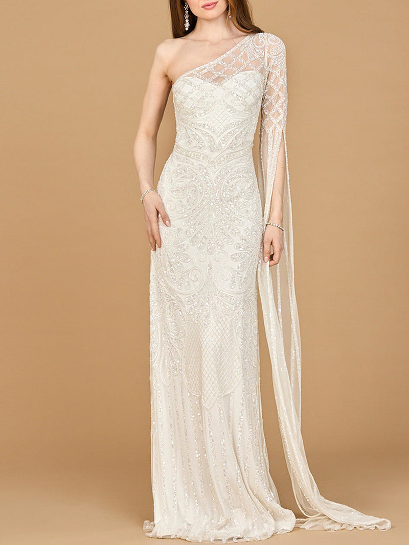 One Sleeve Beaded Bridal Gown
