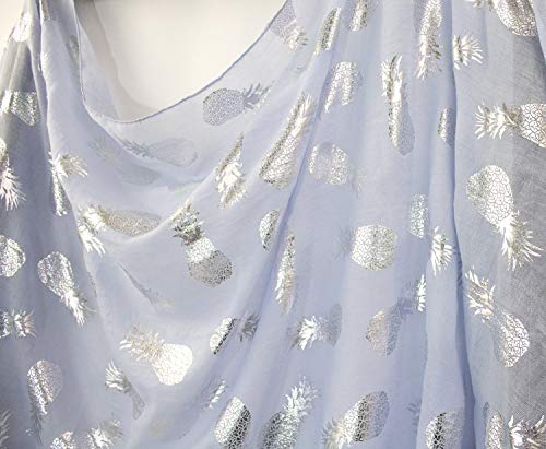 stylesilove Women Spring Summer Metallic Foil Print Lightweight Cotton Scarf Wrap Beach Shawl