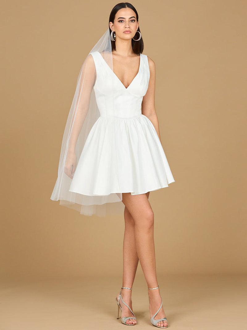 V Neck, A-Line Bridal Short Dress with Veil