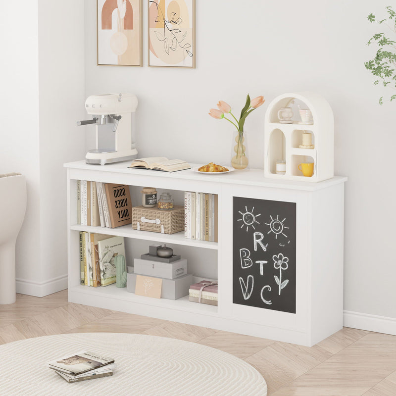 3 In 1 Bookshelf And Toy Storage Cabinet With Chalkboard, Organizer For Playroom Featuring And Spacious Storage - White