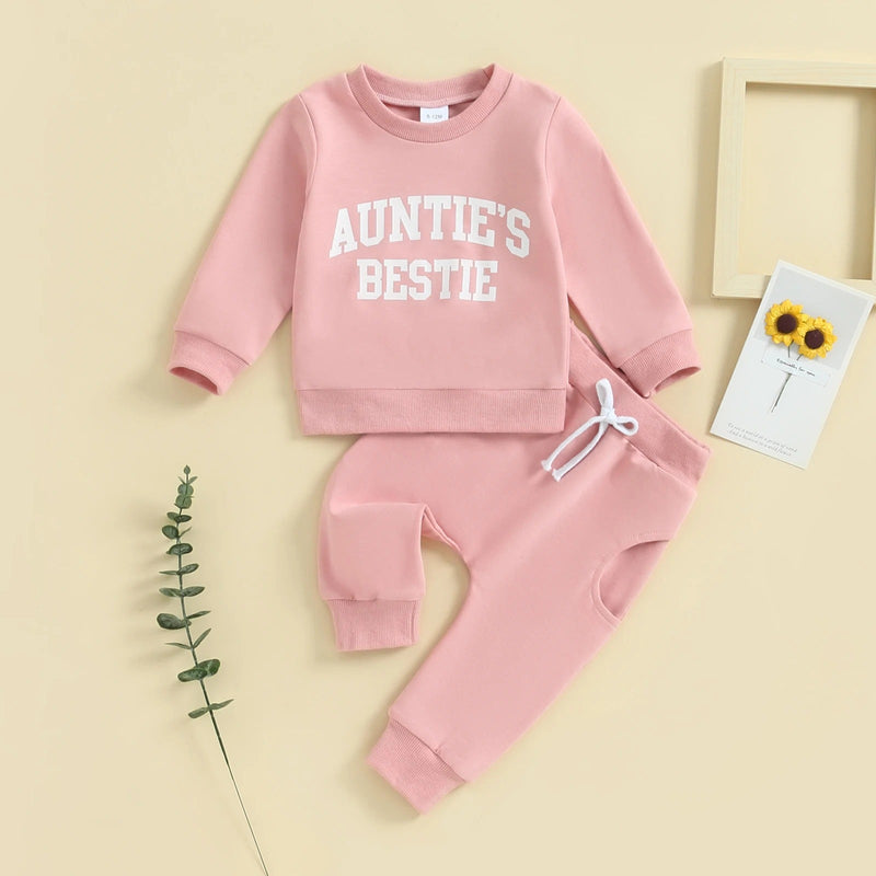 Girls Fashion Simple Letter Print Sweatshirt Suit