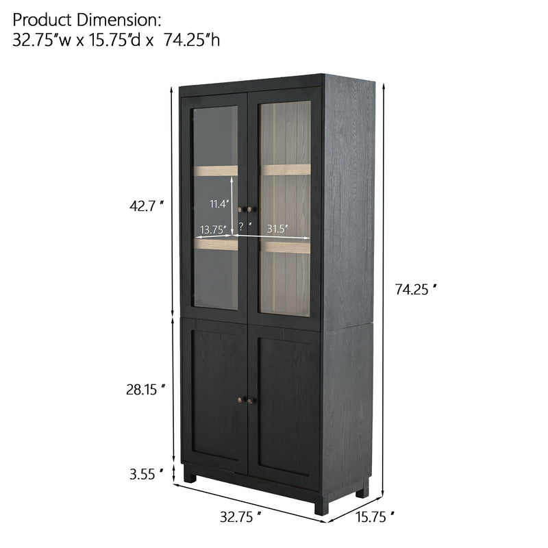 Style Tall Display Cabinet With Glass Doors For Collectibles - Black