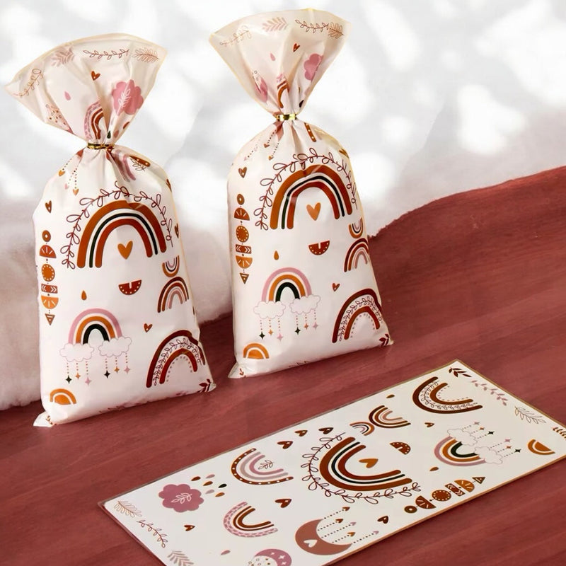 Boho Party Favor Bags for Adults - Rainbow Gift Wrap 10-Pack