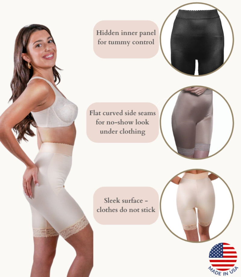 Style 518 | High Waist Light Shaping Bike Short | Satin 4-Way Stretch with Built-In Panty