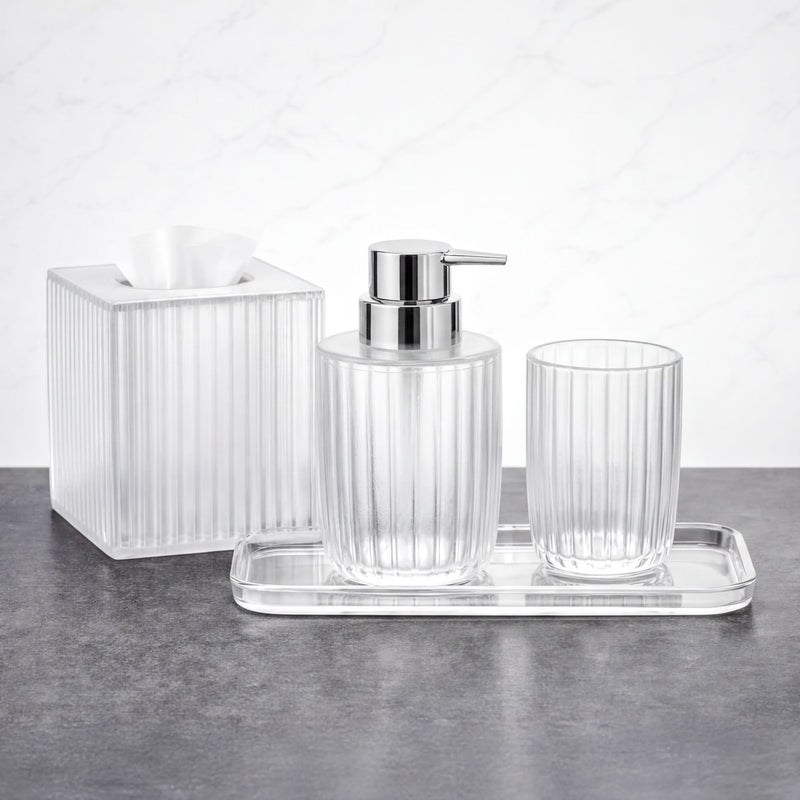 Acrylic Bathroom Set – Modern Bathroom Accessories with Soap Dispenser Pump & Tray