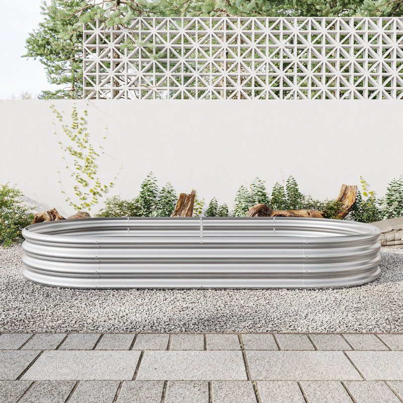 Raised Garden Bed Outdoor Oval Large Metal Planter Bed - Silver