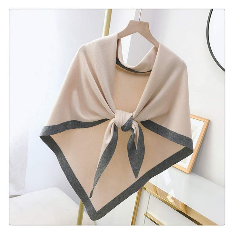 stylesilove Women Wool Blend Cashmere Knitted Solid Color Triangular Shawl with Contrast Border Lightweight Stole Wrap Scarf