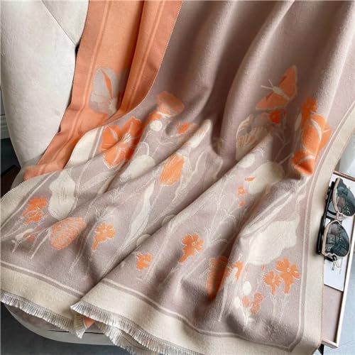 stylesilove Women Woven Floral Cashmere Like Grey Scarf Warm Flower Design Scarves Ultra Soft Shawl Neck Wraps for All Season