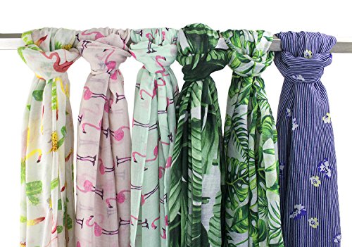 stylesilove Lightweight Womens Flamingo Tassels Soft Cotton Scarf Shawl
