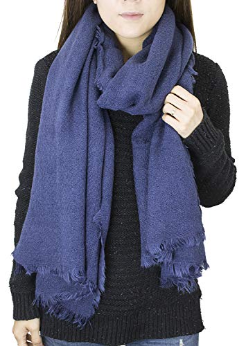 stylesilove Women Solid Color Frayed Edges Cashmere Blend Blanket Scarf Autumn Winter Soft Woven Wrap Shawl