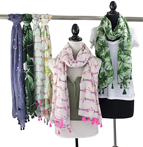 stylesilove Lightweight Womens Flamingo Tassels Soft Cotton Scarf Shawl
