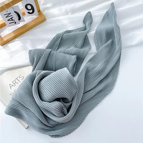 stylesilove Women Crinkle Pleated Square Scarf Solid Color Neckerchief Soft Bandana Small Shawl Neck Wraps for All Season