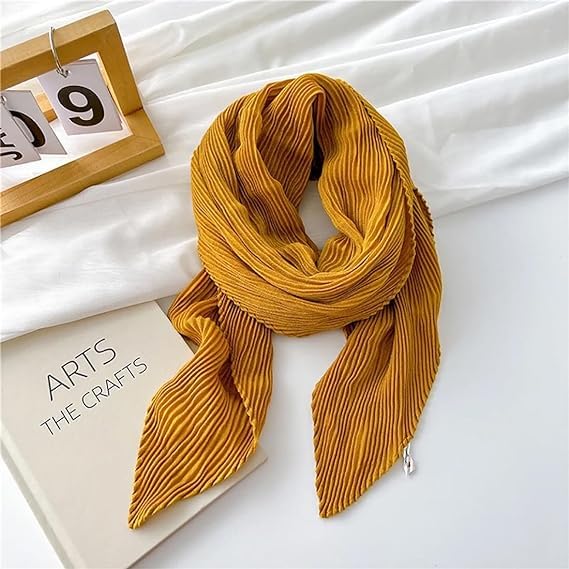 stylesilove Women Crinkle Pleated Square Scarf Solid Color Neckerchief Soft Bandana Small Shawl Neck Wraps for All Season