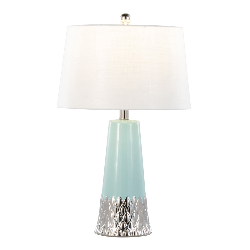 Penelope 22" Contemporary Ceramic Table Lamp with Tiffany Blue & Silver Body