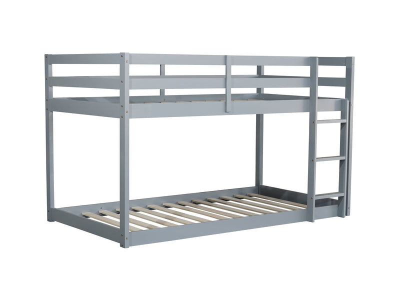 Solid Wooden , Solid Rubber Wooden Twin over Twin Floor Bunk Bed with Ladder ,Upper and Bottom Bed Platforms crafted with Strengthened Slats ,Grey