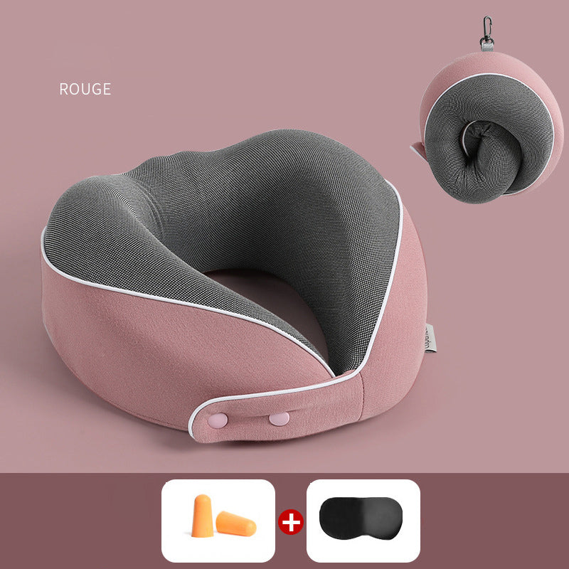 U-Shaped Memory Cotton Travel Pillow with Storage