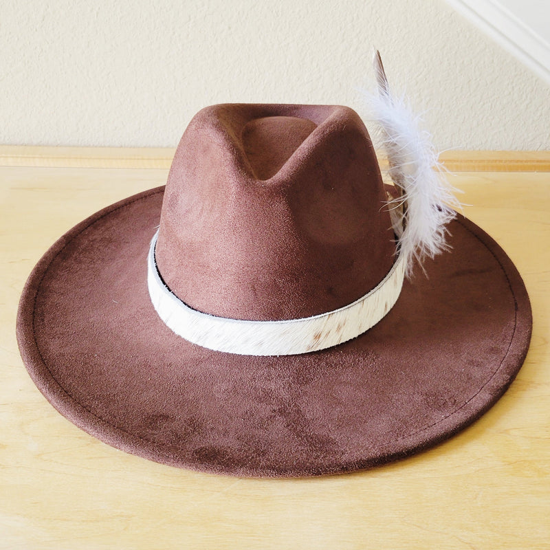 Speckled Hair on Hide Leather Hat Band w/ Feather Accents 952o