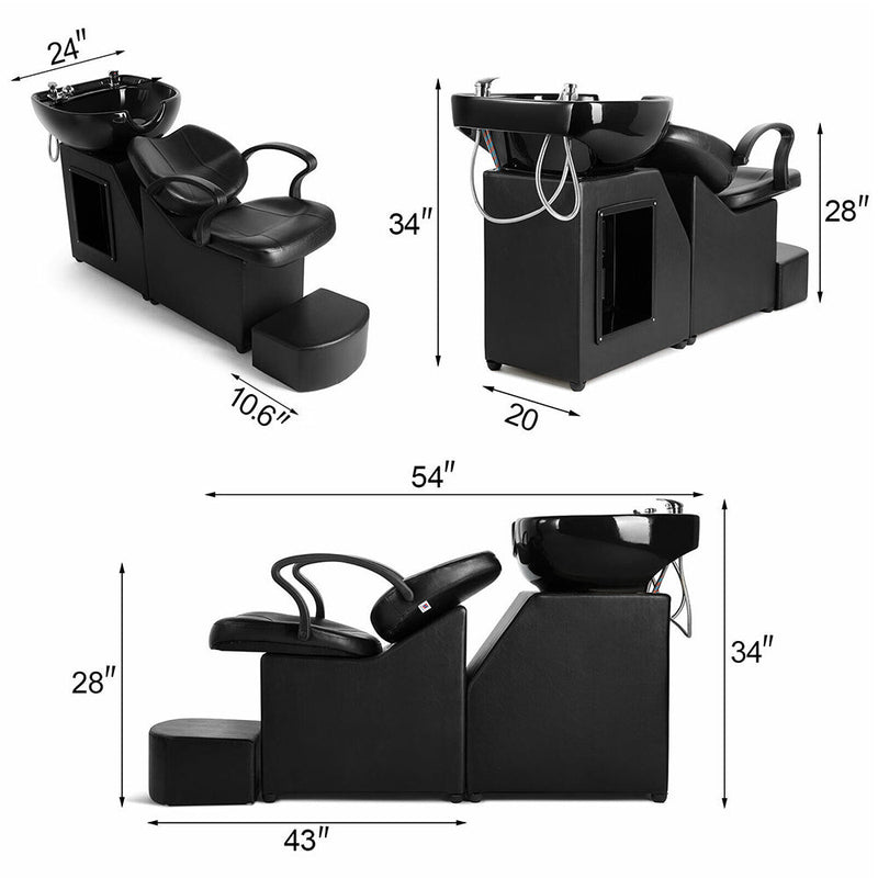 53-Inch Large Premium Salon Barber Backwash Shampoo Chair W/ Bowl, Sink & Footrest (98127653)