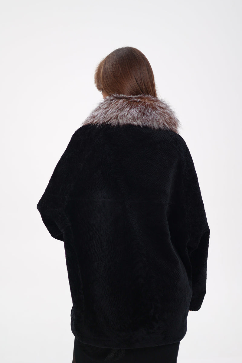 Palermo Genuine Astrakhan Silver Fox Trim Coat