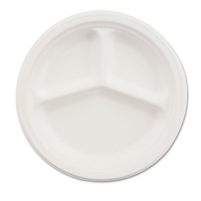 Chinet Paper Dinnerware, 3-Compartment Plate, 10.25" dia, White, 500/Carton