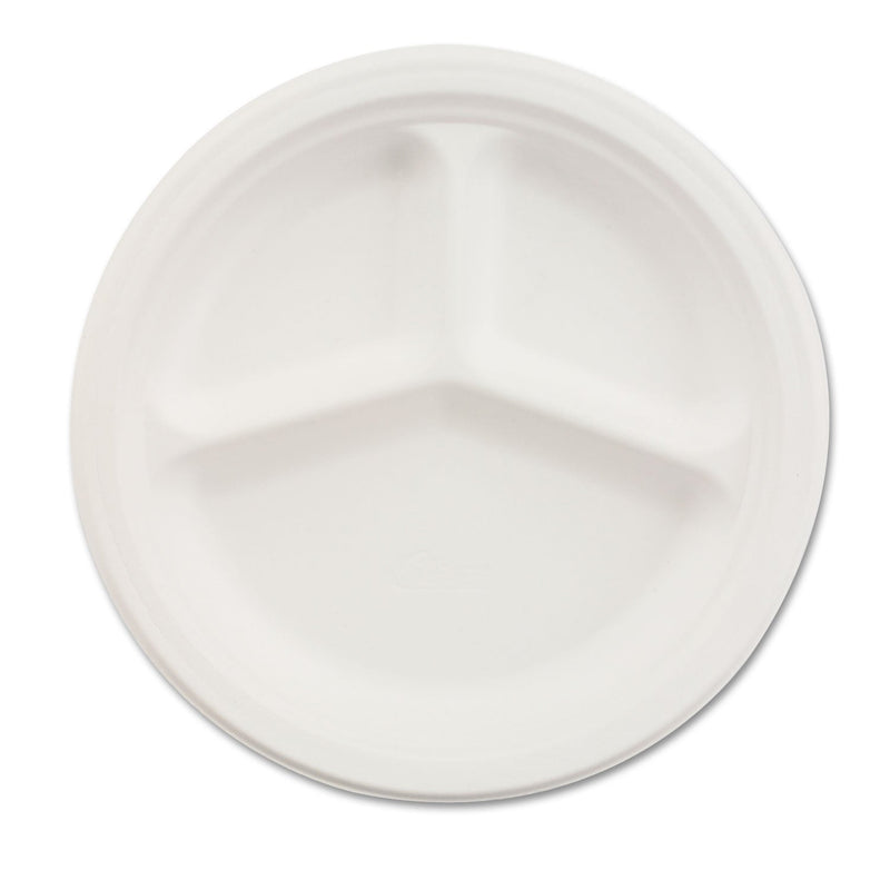 Chinet Paper Dinnerware, 3-Compartment Plate, 9.25" dia, White, 500/Carton