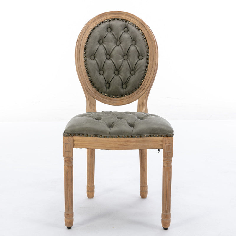 French Style Solid Wood Frame Antique Painting, Hand-Pulled Buckle Decoration Artificial Dining Chair With Nailhead Trim, Wood Legs