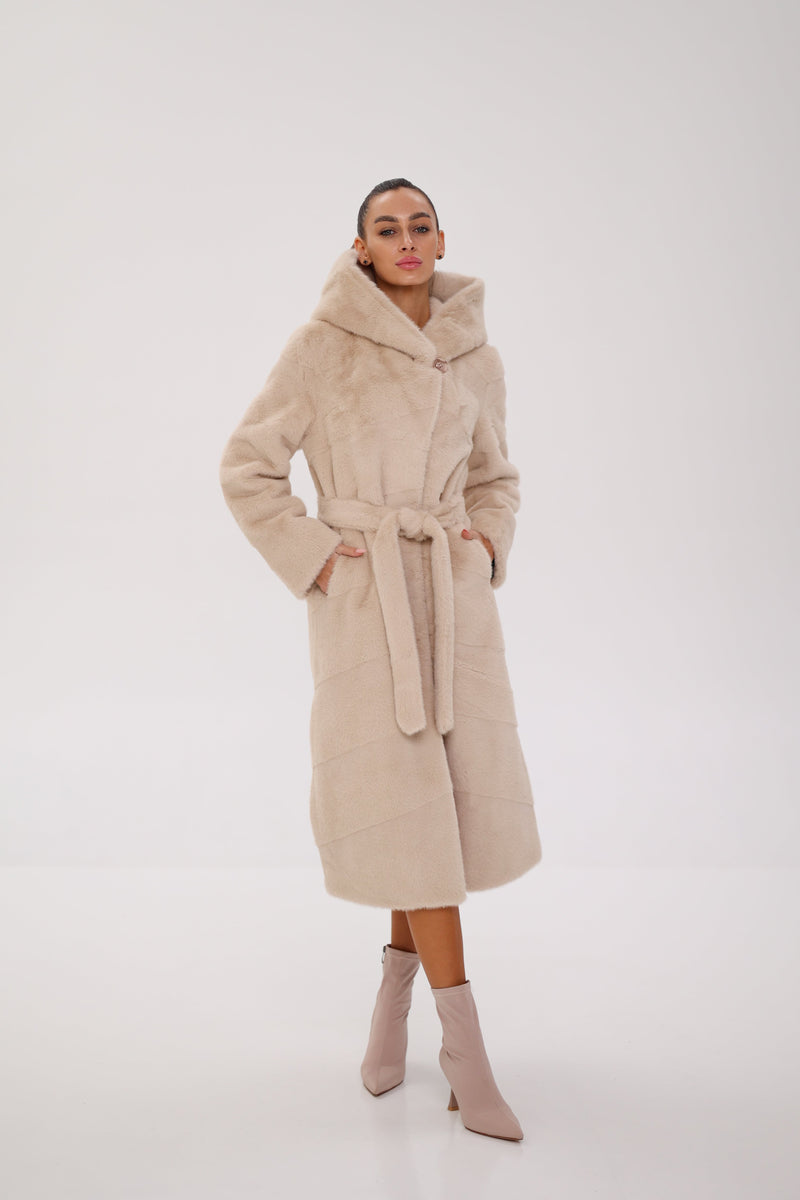 Faux Mink Effect Fur Hooded Coat