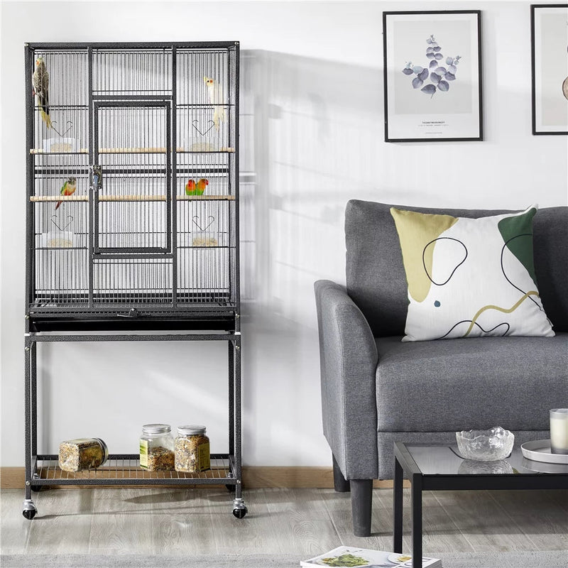 53.7'' H Rolling Bird Cage W/ Stand for Conures Parakeets Cockatiels,Black