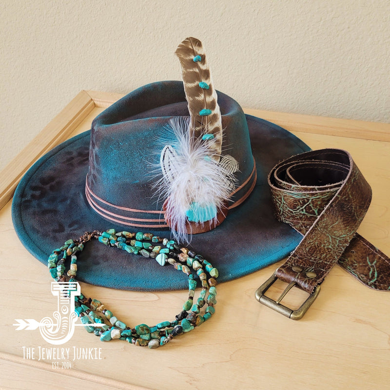 Genuine HuBei Turquoise & Copper Triple Strand Necklace 259t