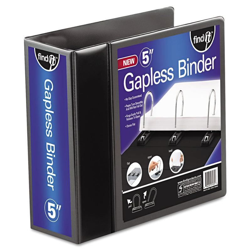 find It Gapless Loop Ring View Binder, 3 Rings, 5" Capacity, 11 x 8.5, Black