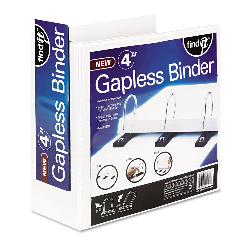 find It Gapless Loop Ring View Binder, 3 Rings, 4" Capacity, 11 x 8.5, White