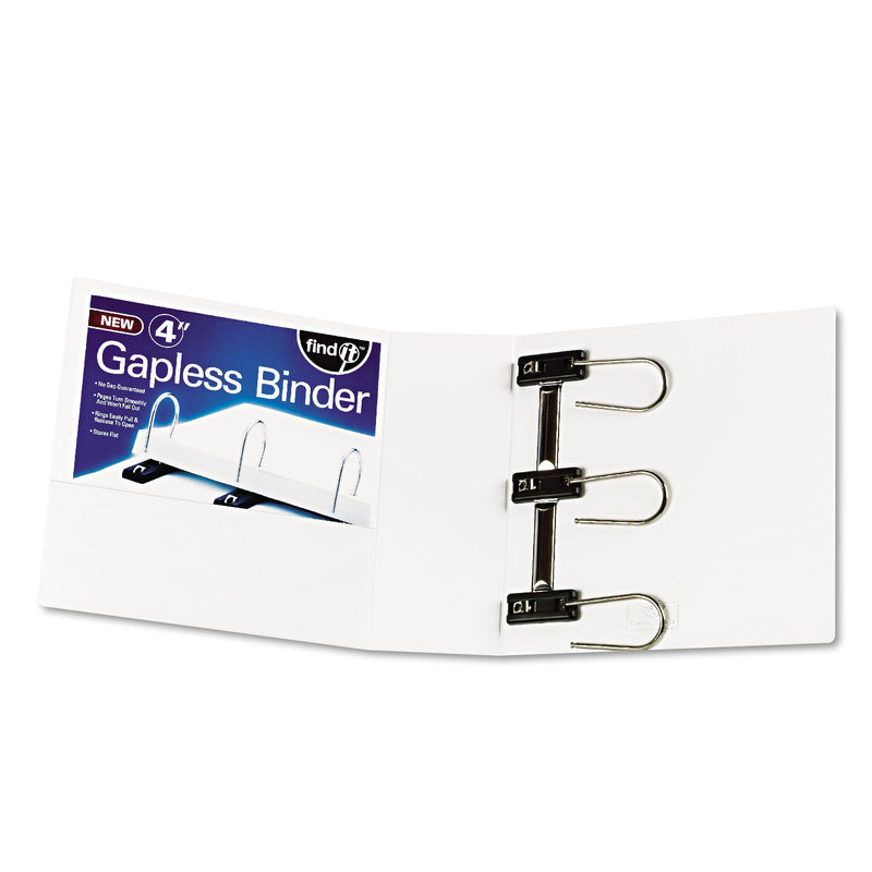find It Gapless Loop Ring View Binder, 3 Rings, 4" Capacity, 11 x 8.5, White