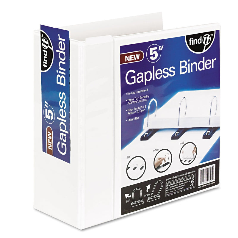 find It Gapless Loop Ring View Binder, 3 Rings, 5" Capacity, 11 x 8.5, White