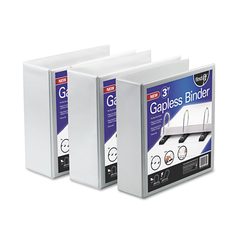 find It Gapless Loop Ring View Binder, 3 Rings, 5" Capacity, 11 x 8.5, White