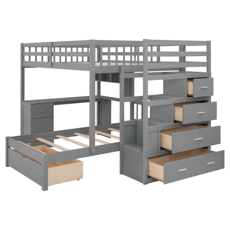 Bunk Bed With Desk, Drawers And Shelves
