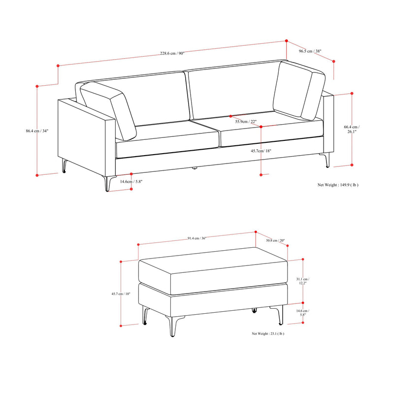 Ava - Mid Century Sofa With Ottoman Set
